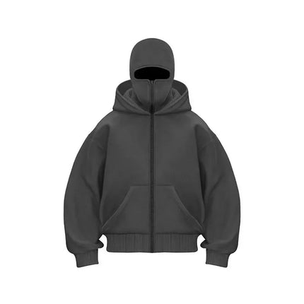 Men'sBalaclava Y2K Gothic Harajuku  Autumn Winter New Item Double Hooded Sweatshirt Homme Hooded Mask Zipper Sportswear