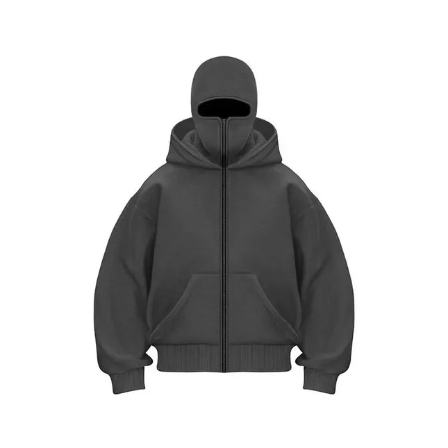 Men'sBalaclava Y2K Gothic Harajuku  Autumn Winter New Item Double Hooded Sweatshirt Homme Hooded Mask Zipper Sportswear