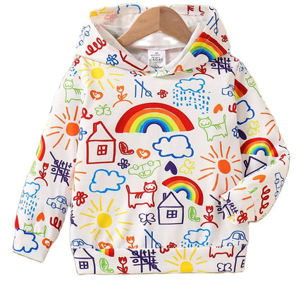 Spring and Autumn Girls' Hoodie; Children's Trendy Clothing; "My World" Graffiti Printed Single Sweatshirt