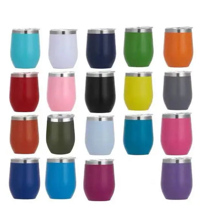 50pcs Custom 12oz double wall stainless steel wine tumbler insulated vacuum egg shape wine tumbler with sliding lids