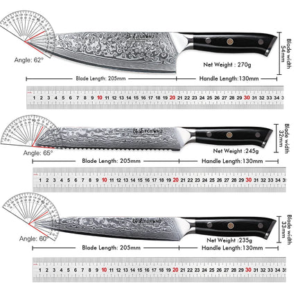 TURWHO 1-6 Piece Knife Set 67 Layers Damascus Steel Kitchen Knives Santoku Chef Knives Utility Bread Slicing Knife Cooking Tools