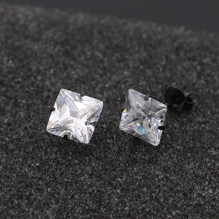 Classic Stainless Steel Square Crystal Zirconia Studs Earrings For Women/Men 4 Prong Tragus Cartilage Earring Trend Jewelry 2023