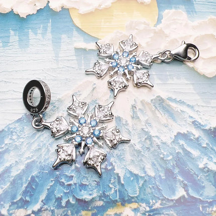 Blue Stone Snowflake Pendant Dangle Charm For Women Fine Jewelry Romantic Gift Real 925 Sterling Silver
