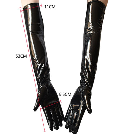 53cm Sexy Women Shiny Long Gloves Imitation Leather Latex Cosplay Clothing Pole Dancing Night Club Tight Gloves Accessories