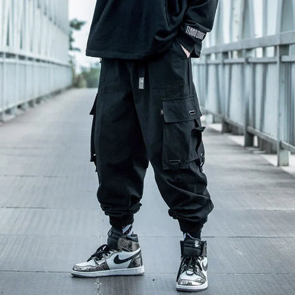 Functional Large Pocket Cargo Pants Men Harajuku Loose Hip Hop Trendy Elastic Ankle Casual Trousers Modern Streetwear