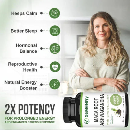Maca Root + Ashwagandha Supplement - Improve Mood, Relieve Stress, Boost Energy and Memory, and Promote Overall Well-being