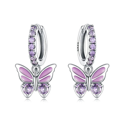 925 Sterling Silver Inlaid Zircon Butterfly Earrings Insect Element Original Design Women's Fashion Party Jewelry Gift Ear Loops