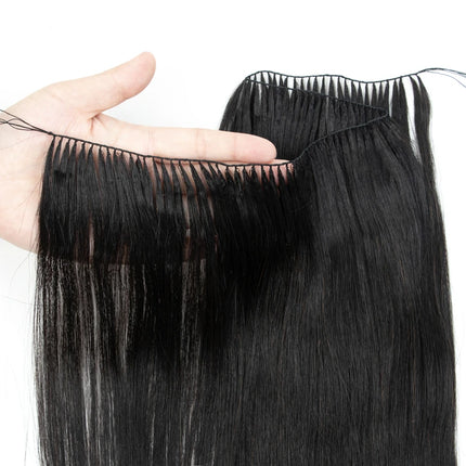 Invisible Feather Hair Extensions Human Hair Feather Tip Hair Bundles Natural Sew In Microring Hair Weft 50cm 120 strands