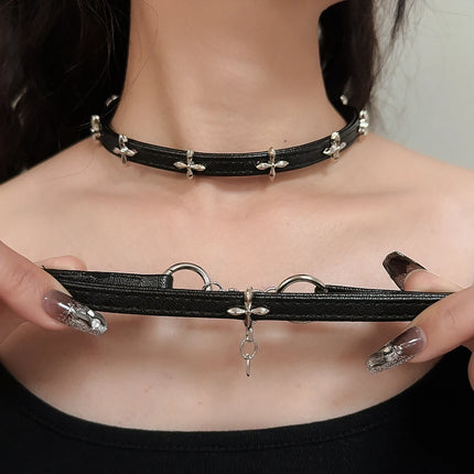 Gothic Cross Star Pendant Choker Nelace for Women Fashion Spicy Girl Punk Chain Y2K Vintage Leather Collar Chain Choker Necklace