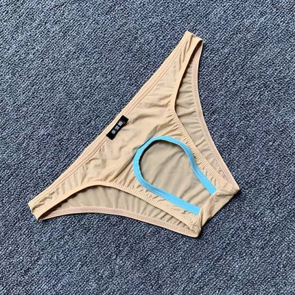 Sexy Open Crotch Panties Men Crotchless Underwear Ice Silk Plus Size Hole Briefs Erotic Male Lingerie Night Wear