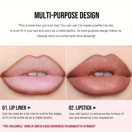 Slanted Tube Lip Liner, Lipstick Lip Pencil, Waterproof Lipstick Pen,Long-Lasting,Matte Lip Liner