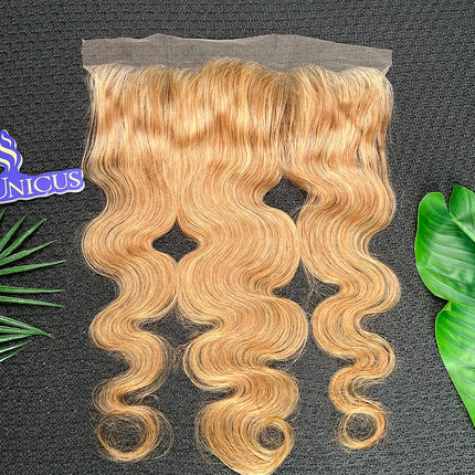 Body Wave #27 Colored 13x4 Transparent Lace Frontal Human Hair Bleached Knots Prepluck 100% Raw Virgin Human Hair Closure Only
