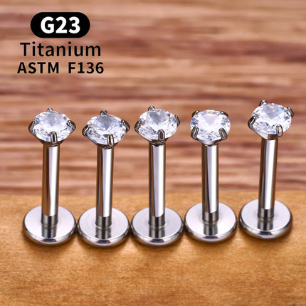 10/50PCS G23 Titanium Piercing Labret Lip Studs 16G CZ Internally Threaded Nose Septum Ring Eyebrow Tragus Cartilage Jewelry