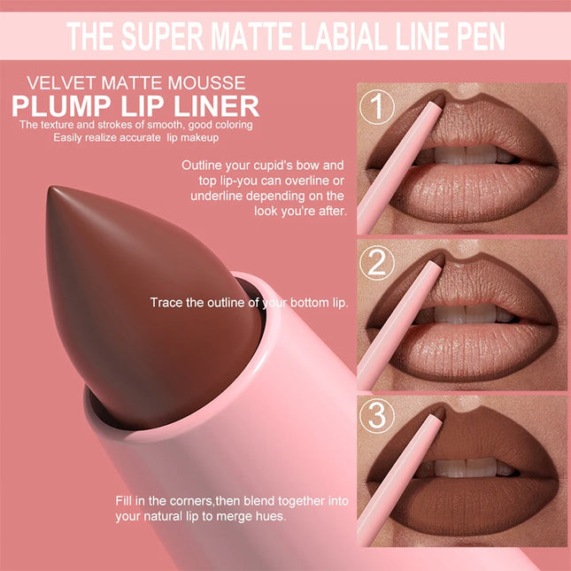 Luxury Matte Lip Liner Long-Lasting Matte Creamy Plumping Lip Waterproof Natural Nude Brown Slim Lip Liner 12 Colors  Cosmetic