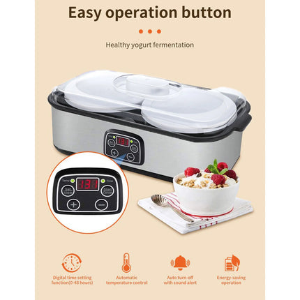 Digital Yogurt Maker 2L Large Capacity Automatic Temperature Control 0-48 Hours Timer Easy to Clean Homemade Greek Yogurt Tool