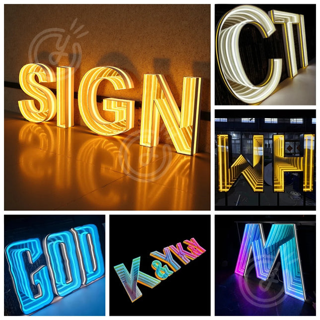 Custom 3D Infinity Mirror Light Sign, Infinity Mirror Logo Sign, LED Indoor Decoration Mirror Light, Custom Business Wall Decor