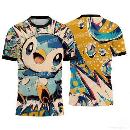 2026 New Piplup Pokemon T-Shirts Cute Water Type Anime Print Short Sleeve Tees Unisex Couple Tops Summer Streetwear Kids Adults