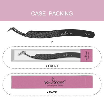 SAKURAHANA Professional Eyelash Tweezers Black Fiber Tip For Lash Extensions Mega Volume Mink Lashes Tool Makeup Artist Kit