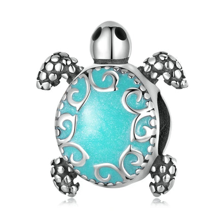 WOSTU 925 Sterling Silver Blue Conch Charm Ocean Bead Animal Turtle Starfish Pendant Fit Original Bracelet Necklace DIY Jewelry
