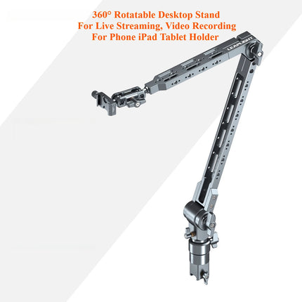 Aluminum Alloy Boom Arm Stand, 360° Rotatable Desktop Mount for Live Streaming, Video Recording, Phone iPad Tablet Holder