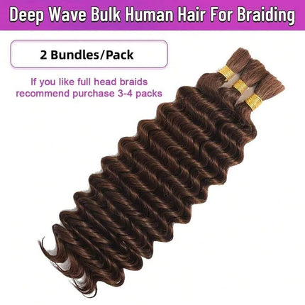 110g Deep Wave Bulk Human Hair For Braiding 2 Bundle Brazilian Virgin Curly Hair Extensions For Boho Braids #4 22 Inch