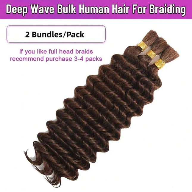 110g Deep Wave Bulk Human Hair For Braiding 2 Bundles Brazilian Virgin Curly Hair Extensions For Boho Braids #4 22 Inch