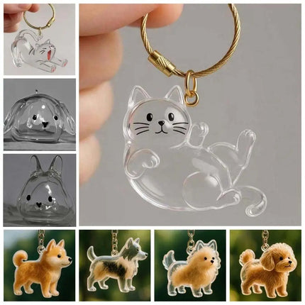Transparent Acrylic Keychain Cat Hair Storage Capsule Animal Shaped Handmade Rabbit Hair Storage Box Portable Cute