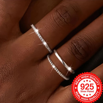 925 Silver Plated Stackable Rings Set Sparkling CZ High-Quality Elegant Finger Jewelry for Women Perfect for Daily Wear