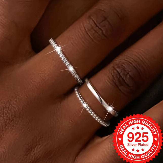 925 Silver Plated Stackable Rings Set Sparkling CZ High-Quality Elegant Finger Jewelry for Women Perfect for Daily Wear