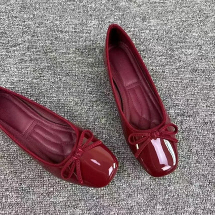 Women's Square Toe Bowknot Loafers Flat Shoes French Style Soft Sole Shallow Slip-Ons for Casual Office Comfortable Driving Shoe