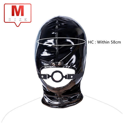 PU Leather Open Mouth Hood Mask,With Full Silicone O Ring Gag Strap,Fetish Slave Bondage Gimp,BDSM Sex Toy For Couple Adult Game