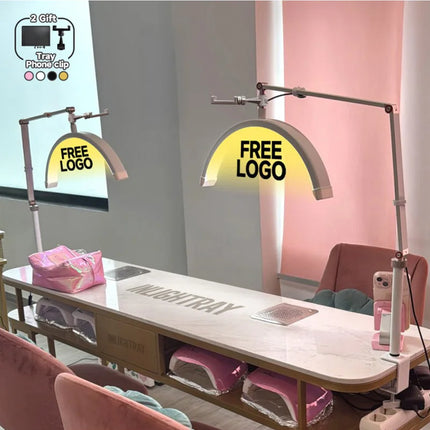 2025 Custom LOGO NEW Half-Moon Ring Light Moon Lamp Makeup Skincare Beauty Tattoo Lash Light Nail Table Facial Bed Clip-on Lamp
