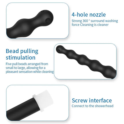 Silicone Long 58cm Anal Beads Plug Dilator Douche Enema Vagina Cleaning Kit Buttplug Syringe Shower Head Gay Sex Toy For Couples