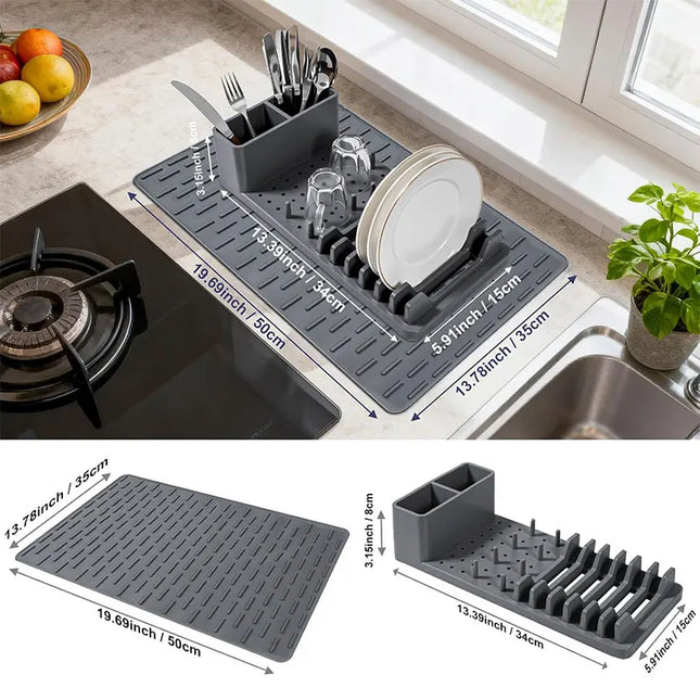 Foldable Non-slip Dish Drying Mat Multipurpose Silicone Tableware Drying Rack Storage Holder Anti-scald Coaster Kitchen Utensils