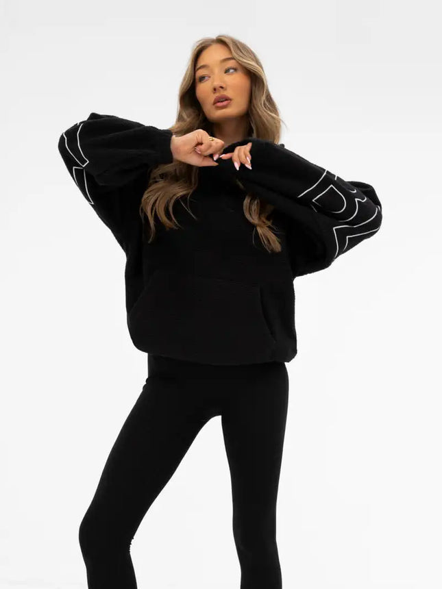 Women Sweatshirts Black Hooded Pullover Big Letter Print Loose Fit New Comfortable Casual Streetwear Minimalist Style Daily Wear