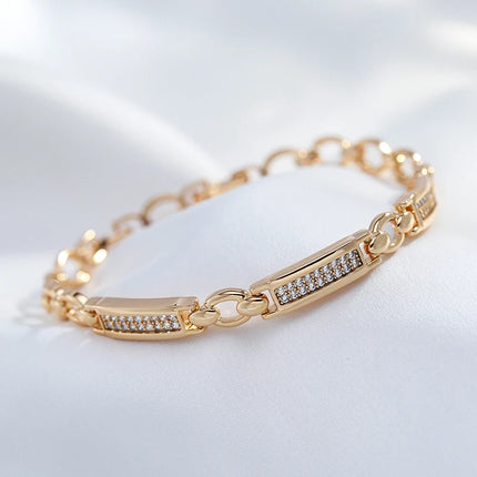 Kinel Fashion 585 Rose Gold Square Link Bracelet For Women Luxury Natural Zircon Fine Daily Bracelets Ethnic Wedding Jewelry
