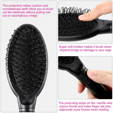 3Pcs Wig Brush Comb Set, Loop Wig Brush Hair Extension Wide-Tooth and Edge Combs for Human Wigs and Synthetic Extension