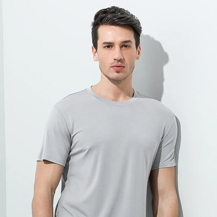 94% Modal 6% Spandex Summer Short Sleeve T-shirt Men Crew Neck Solid Color Casual Underwear Brand High Quality Mens Clothing New