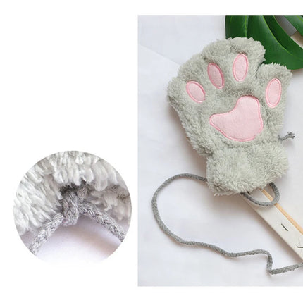 Lovely Plush Cat Claw Paw Gloves Plush Mittens Warm Soft Plush Short Fingerless Fluffy Bear Gloves Costume Half Finger Gloves