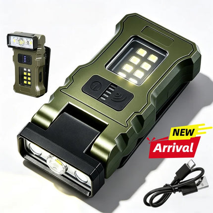 Portable LED Flashlight Super Bright Mini Rechargeable LED Tail Magnet Torch with COB Side Emergency Light for Camping Hiking