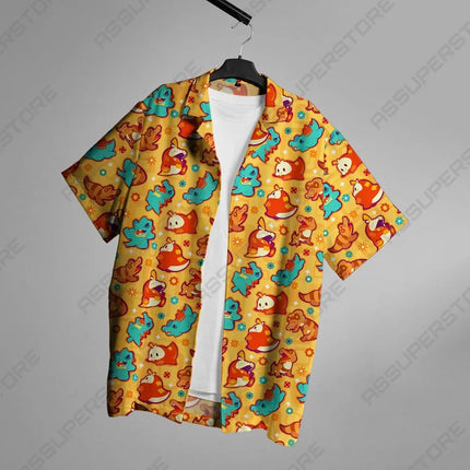 Summer's Latest Fashion: 3D Printed Cartoon Elements. Casual Style Men's Collar-neck Button-down Short-sleeved Shirt - Cool