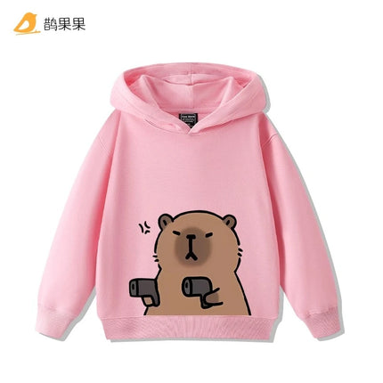 Children's Cartoon Fun Capybara Print Casual Hooded Sweatshirt Boys Girls Fall and Winter Outdoor Comfortable Warm Hoodie