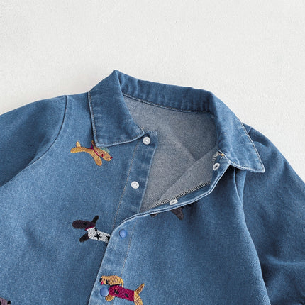Baby one-piece suit, denim autumn wear, embroidered outdoor crawling clothes for boys and girls, Hayi, first birthday clothes fo