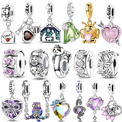 Silver 925 Charm Bead Rose Heart Pandent Butterfly Orchid Clasp Clip Fit Original Bracelet Pendnat Diy For Woman Jewelry