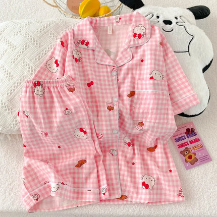 Anime Hello Kitty Pajamas Set Sanrio Woman's Loungewear Cartoon Sweet Household Clothes Student Kawaii Home Wear Girl Gifts