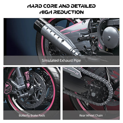 KAVOWORLD 2096PCS Pink Motorcycle Building Blocks Set 1:5 Super Motorbike Model Kit Technical Racing STEM Assembled Toys Gifts