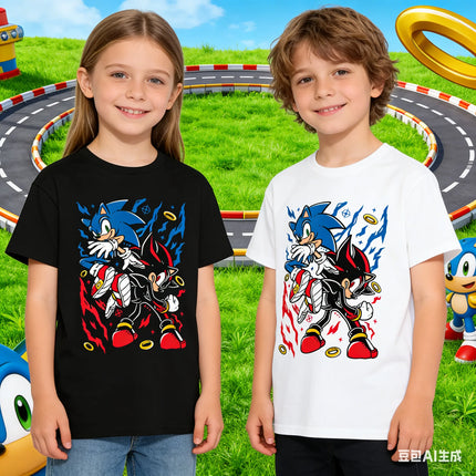 Sonic &Shadow Kids Graphic T-Shirt,Game Character Short Sleeve Cotton Tee for Boy Girl,Soft Breathable Top,Birthday/Holiday Gift