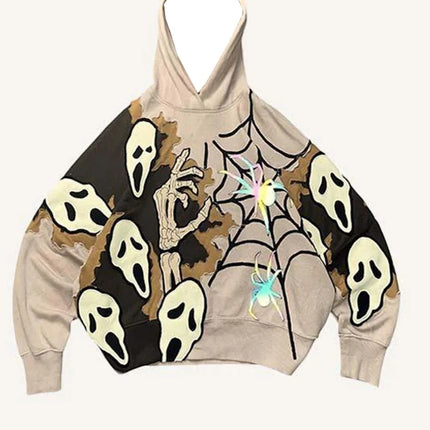 New Trendy men's Hoodie With 3D Skeleton Style Pattern design, Novel Long Sleeved Hoodie With Pockets For Daily Wear