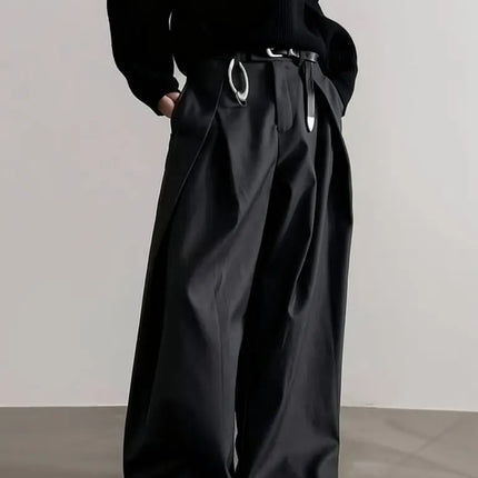 Harajuku Work Wear Wide Leg Suit Pants Men Business Pleated Curved Straight Long Trousers Streetwear Loose Casual Baggy Pants