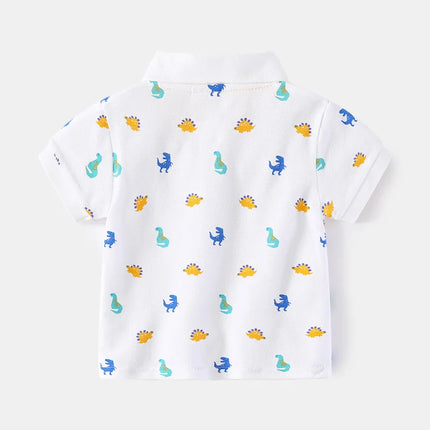 1-7T New Boys Polo Tee Shirt Top Luxury Navy Blue Toddler Boy T Shirt Turn Down Collar Yellow Dinosaur T-Shirts for Kids Clothes